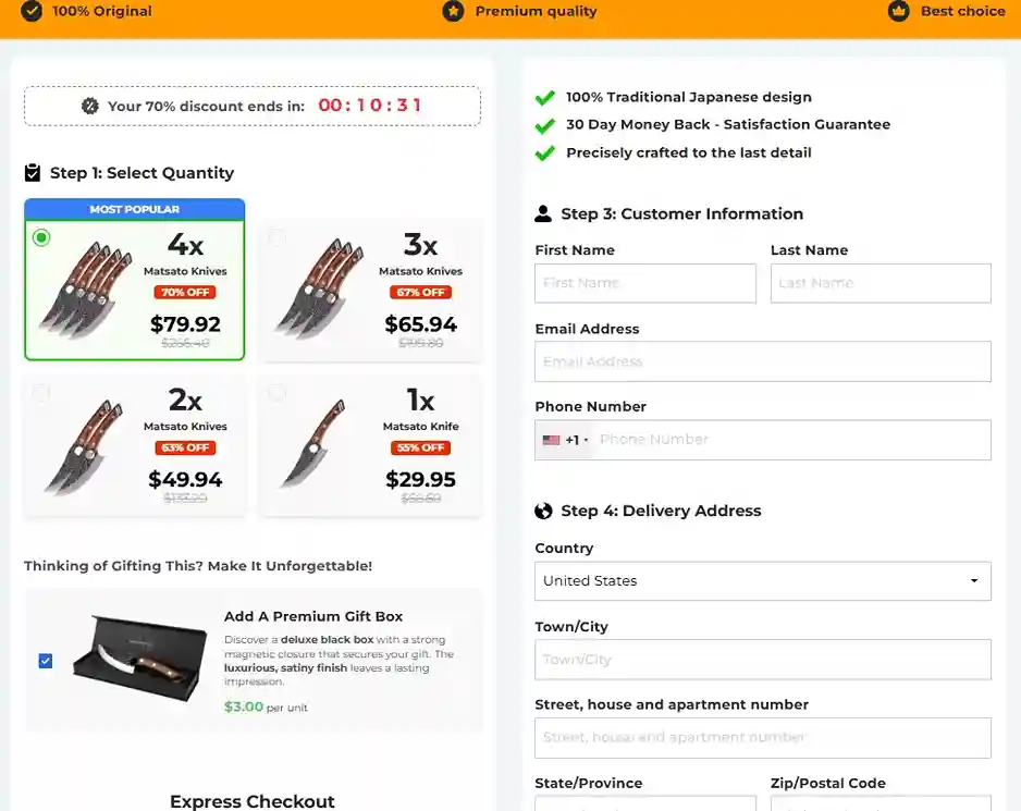 Matsato Secure Checkout USA — Official Heritage Chef Knife Order